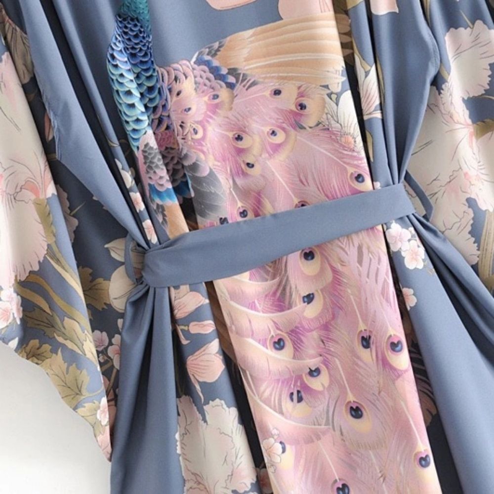 🍒NWT🍒 LIGHTWEIGHT PEACOCK PRINT BOHO KIMONO - Picture 5 of 14
